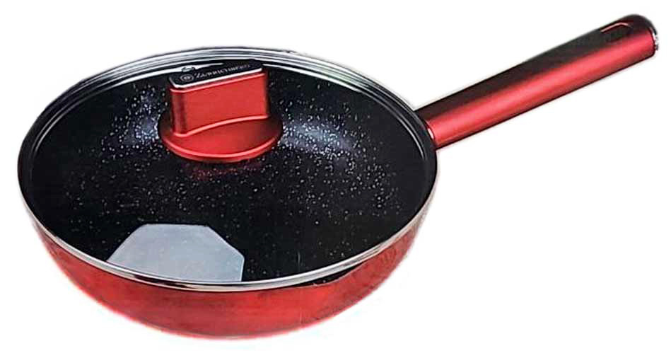 Сковорода з кришкою Zurrichberg ZB/2102 30 см із мармуровим покриттям з бакелітовою ручкою Червоний