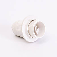 Патрон пластиковий Е14 з гайкою, білий Takel, для лампи, з різзю, кільцем