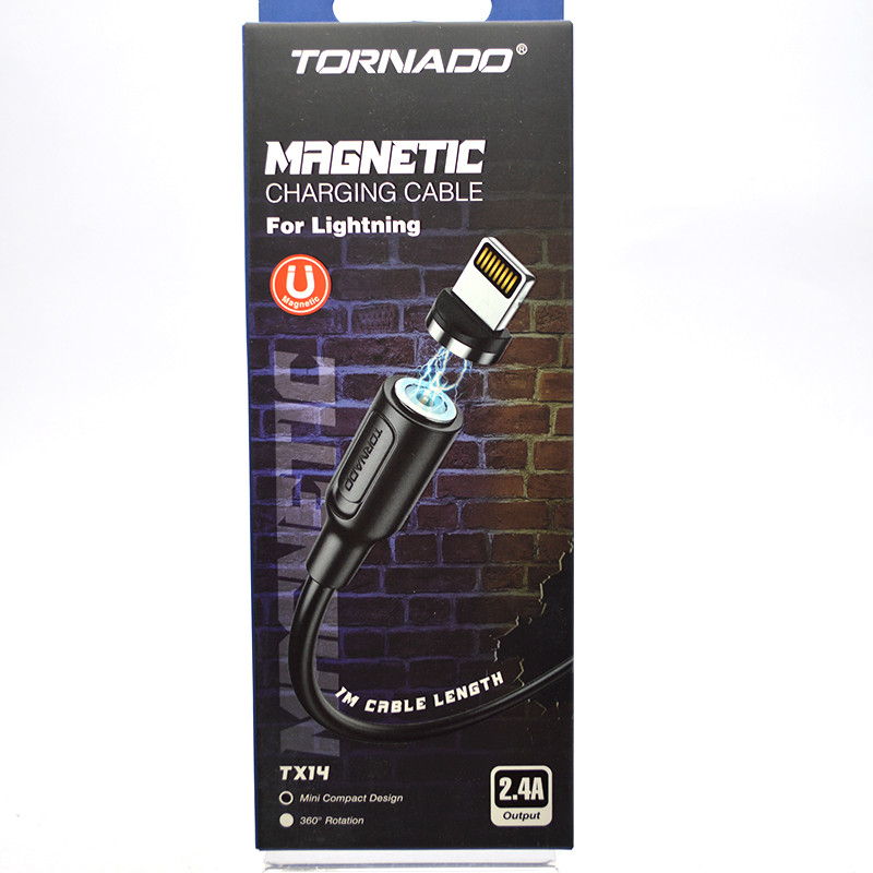 Кабель магнітний Tornado TX14 Lightning 2.4A 1M Magnetic Cable Black, фото 1