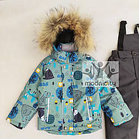 Детский зимний термокомбинезон для мальчика 5 6 лет "Медведи" комплект костюм куртка и полукомбинезон