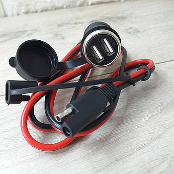 Зарядний пристрій з 2 USB на мотоцикл 2.1 A 1 м Чорний з червоним (KG-10755)