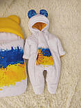Теплий комплект для новонароджених конверт спальник + комбінезон з патріотичним Українським принтом, фото 6