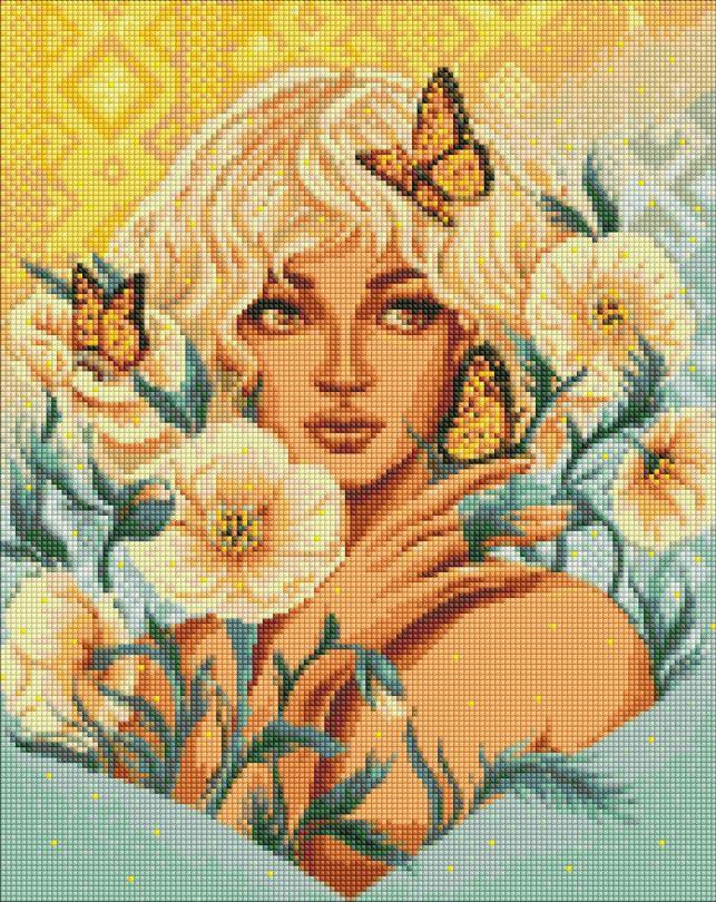 Алмазна вишивка Ідейка Дівчина з метеликами з голограмними стразами (АВ) ©po 40 х 50 (AMO7597, На підрамнику)