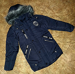 Зимова куртка для хлопчиків, хутро штучний. р.146 синя