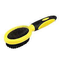 Щітка пуходерка Bronzedog двостороння для собак і котів 20,5х5,5 см жовто-чорна