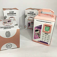 Скарбничка-сейф ROBOT BODYGUARD з кодовим замком відбитком пальця і купюропріємником. VD-668 Колір рожевий