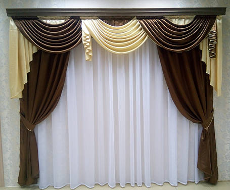 Комплект штор "Маргарет"+лабрекен( Молочний шок.+ золото), фото 1