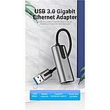Адаптер  Vention USB 3.0-A to Gigabit Ethernet Adapter Gray 0.15M Aluminum Alloy Type (CEWHB), фото 3