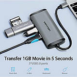 Хаб Vention Type-C to HDMI/USB3.0*3/PD Converter 0.15M Gray Metal Type (CNBHB), фото 4