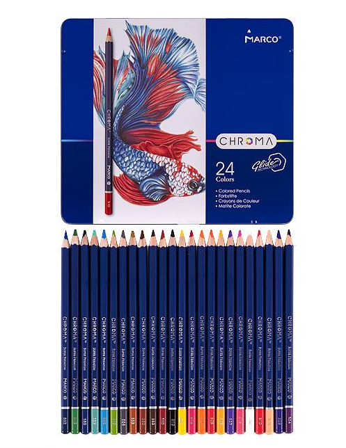 Марко Олівці кольорові 24 Chroma MARCO для малювання Набір кольорових олівців для дітей у металевому пеналі
