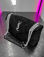 YSL Puffer Chain Black (замш) 35х16х9