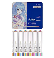 Марко Карандаши цветные MARCO 24цвет Chroma Manga для рисования Набор цветных карандашей в металическом пенале