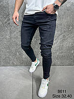 Мужские джинсы зауженные (черные) 8611 молодежные удобные повседневные для парней