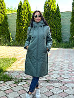 Жіноче зимове пальто великих розмірів колір смарагд XL-6XL