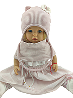 Дитяча в'язана шапка тепла з флісом хомутом із зав'язками дитячі головні убори рожевий (ШДТ311)