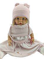 Дитяча в'язана шапка тепла з флісом хомутом із зав'язками дитячі головні убори рожевий (ШДТ312)