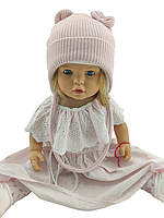 Дитяча в'язана шапка тепла з флісом на зав'язках дитячі головні убори рожевий (ШДТ316)