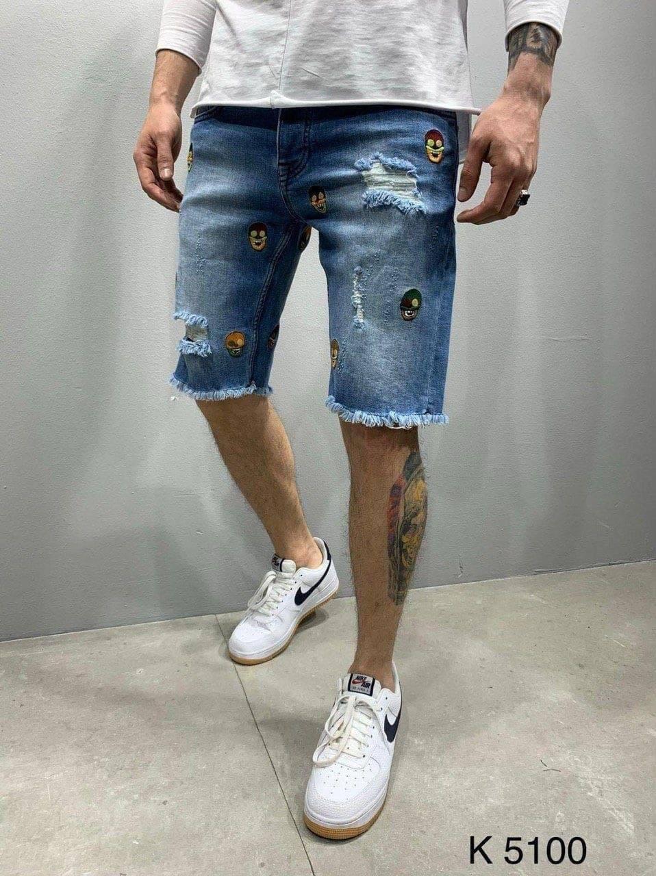 Джинсові шорти чоловічі світло-сині щоденні з нашивками Fashion