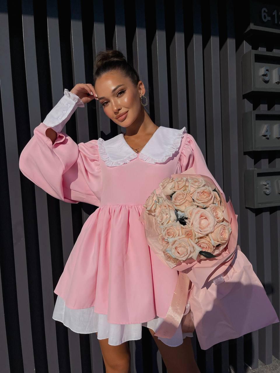 Сукня міні жіноча з білим коміром, об'ємними рукавами і з підспідничником Smsa6447