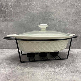 Марміт керамічний овальний з чорною підставкою 32,5 см Maestro MR-11359-74