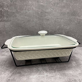 Марміт керамічний прямокутний 35 см 1,8 л з чорною підставкою Maestro MR-11459-73