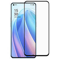 9H защитное стекло 5D для Oppo Reno 7 черное на весь экран с полной проклейкой