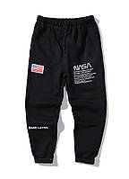 Чёрные спортивные мужские женские штаны брюки унисекс NASA x Heron Preston на флисе