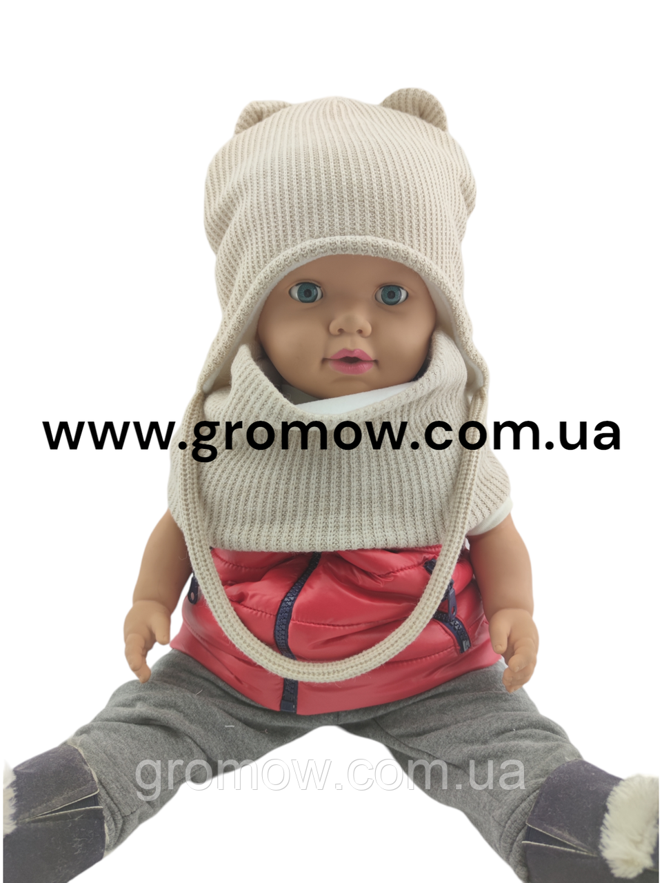 Оптом дитячі в'язані шапки 46, 48, 50, 52, 54 розмір теплі з хомутом головні гуртом опт (ОШТ307), фото 1