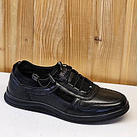 Кроссовки мужские черные кожаные туфли Кросівки чоловічі чорні шкіряні туфлі (Код: М3275тк)