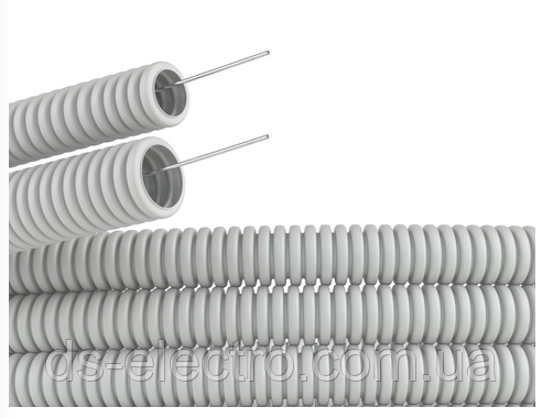 Труба ПВХ гнучка гофр. д. 32мм, легка з протяжкою, колір сірий ДКС 91932