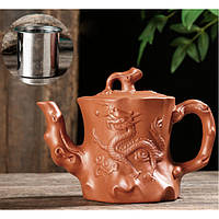 Чайник заварник с ситом 400 мл Дерево дракона красный, заварочный чайник глиняный, чайник для заваривания чая