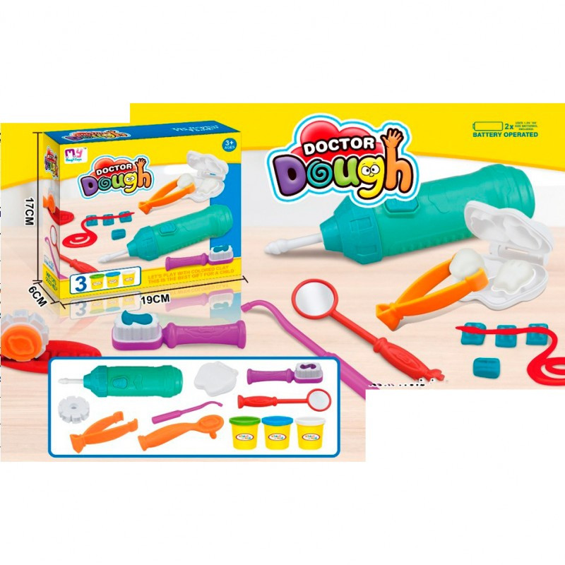 Пластилін для ліплення MK 5046, 3 кольори (баночки з кришкою), стоматолог, інструменти, ароматизований, фото 1