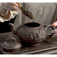 Чайник-заварник Ластівки чорний на 1000 мл, заварювальний чайник глиняний, чайник для заварювання чаю