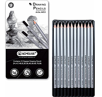 Набір чорнографітних олівців 12шт ACMELIAE 2H-8В металевий футляр