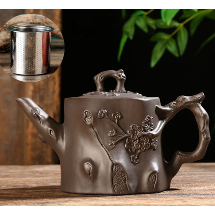 Чайник із ситом Сливове дерево чорний 450 мл, чайник глиняний, чайник для заварювання чаю