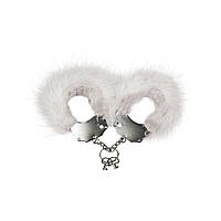 Наручники металеві Adrien Lastic Handcuffs White з білим пухнастим оздобленням