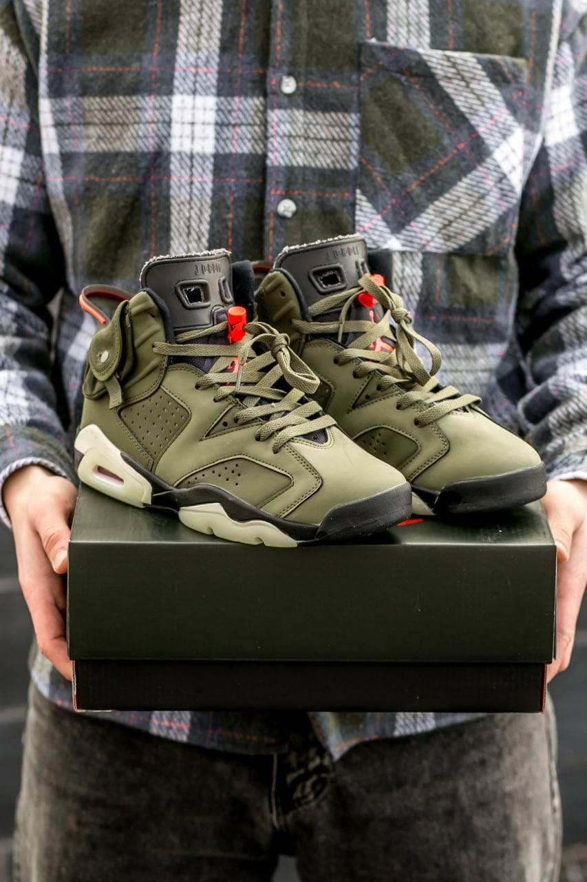 Кросівки чоловічі хакі Jordan 6 Retro Travis Scott (01734)