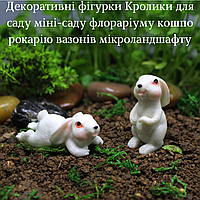 Декоративні садові фігурки Кролики для міні-саду флораріуму мікроландшафту кашпо рокарію мікропейзажу Набір 2 шт