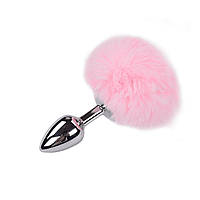 Металева анальна пробка Крихітний хвостик Alive Fluffy Plug S Pink, діаметр 2,8 см