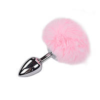 Металевий анальний корок Крихітний хвостик Alive Fluffy Plug M Pink, діаметр 3,4 см
