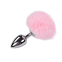 Металева анальна пробка Крихітний хвостик Alive Fluffy Plug L Pink, діаметр 3,9 см