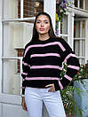 Стильний жіночий светр у полоску "Христина" білий в чорну смужку, фото 3