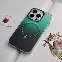Чехол градиент для iPhone 14 Pro. Матовый зеленый цвет с magsafe