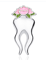 Медицинская брошь брошка пин значок зуб зубы серебристый металл дорогая серия капля цветы