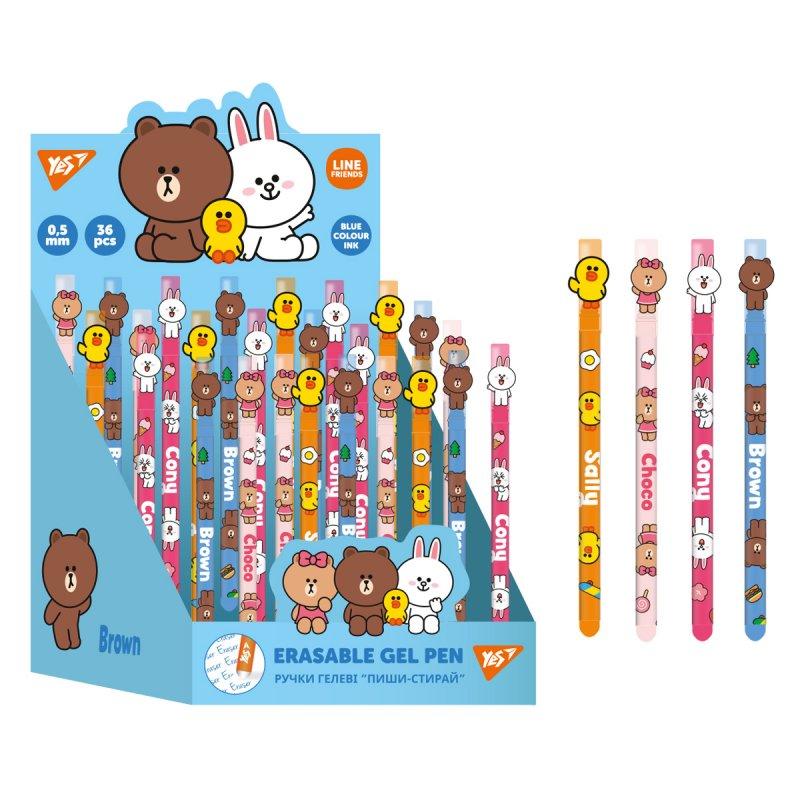 Ручка гелева YES пиши-прання "Line Friends" 0,5 мм, синя 420377