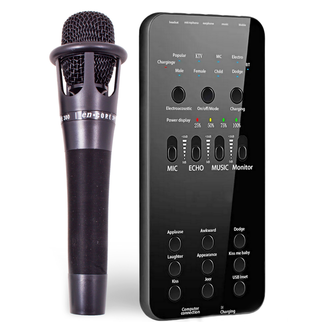 Комплект 2в1 Бездротова звукова карта-мікшер + Мікрофон, 7 ефектів, EL-202/Набір для прямої трансляції