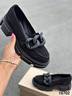 Туфли женские натуральная замша лоферы черные