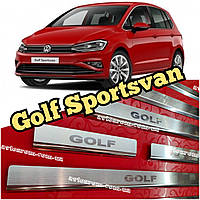 Накладки на пороги Гольф Спортсван *2014+ Volkswagen Golf Sportsvan Премиум комплект с логотипом 4штуки НЕРЖ