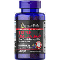 Maximum Strength Triple Omega 3-6-9 Puritan's Pride, 60 капсул