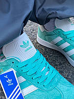 Женские стильные качественные кроссовки демисезонные Adidas Gazelle Mint, ментол